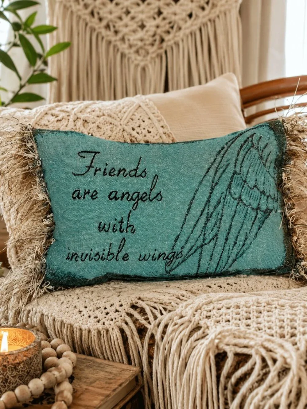 Vintage Manual Woodworkers & Weavers “Friends Are Angels” Decorative Pillow